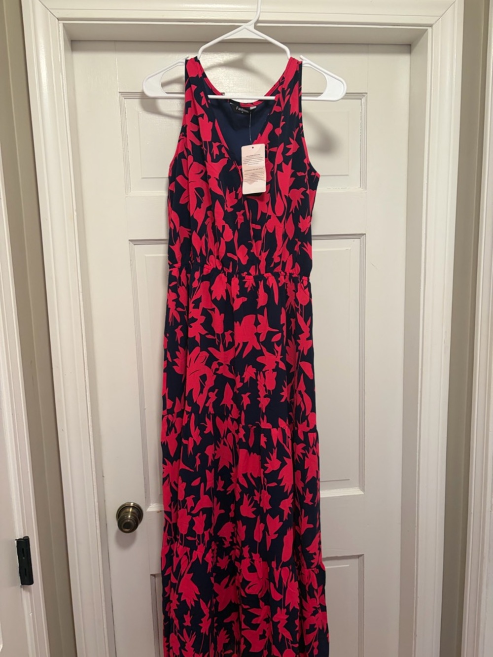Women's Navy and Hot Pink Floral Maxi Dress